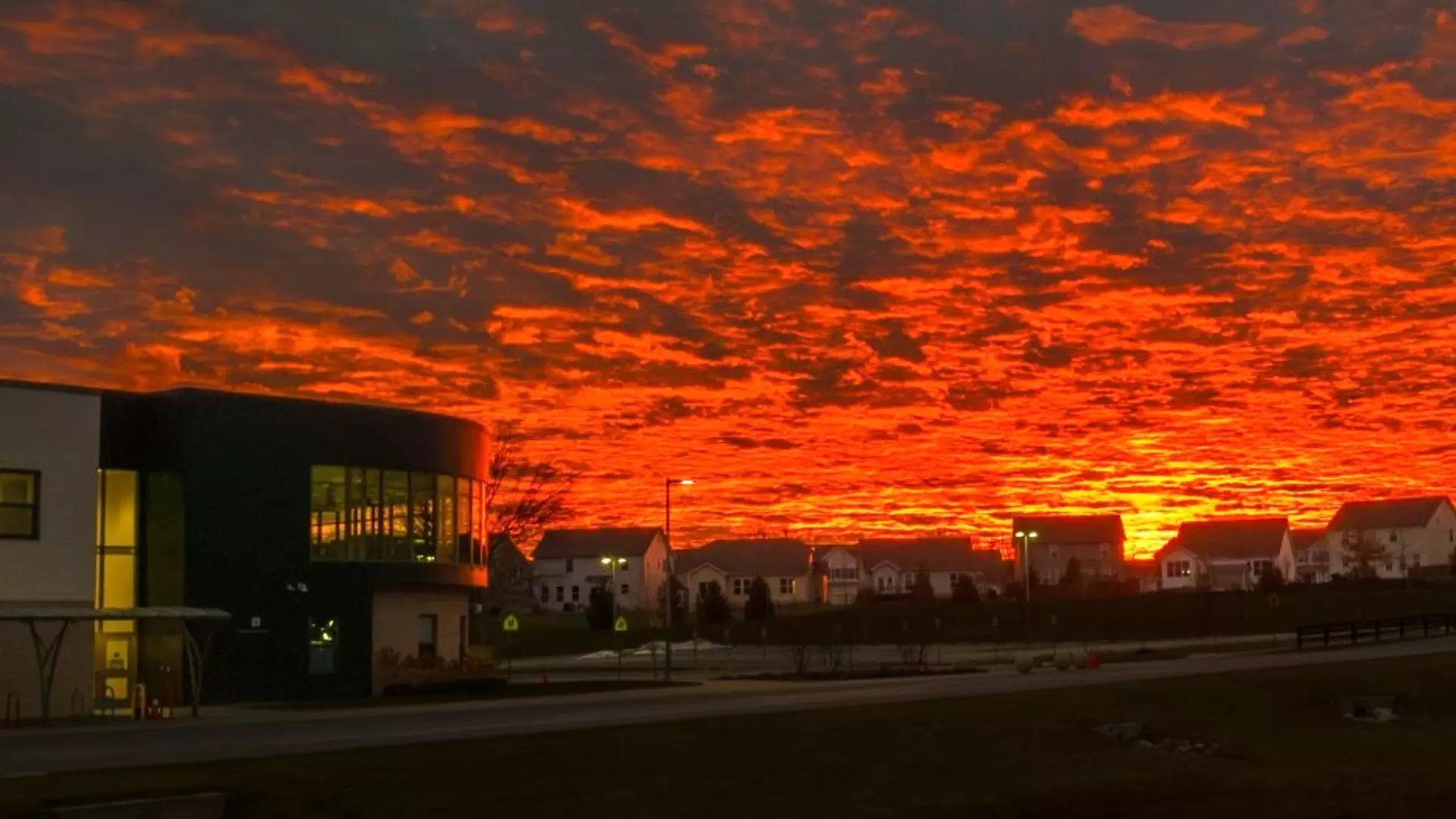 a colorful sunset over Minerva France Elementary School