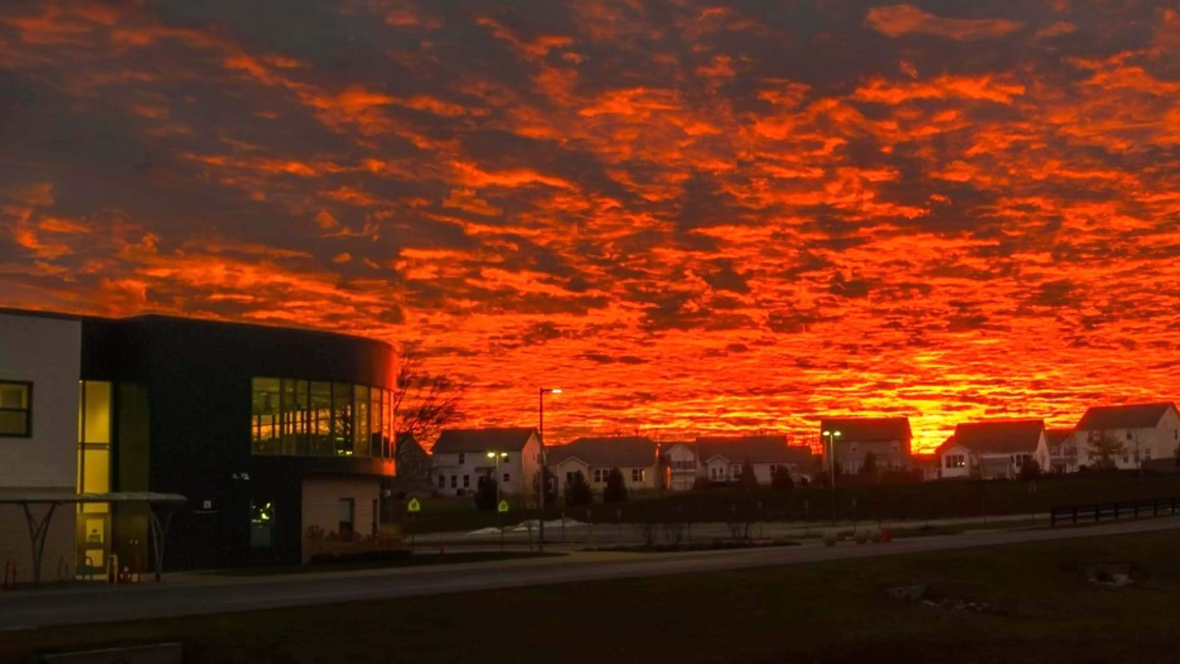 a colorful sunset over Minerva France Elementary School